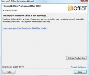 office 2010 kms activation 0xc004f074