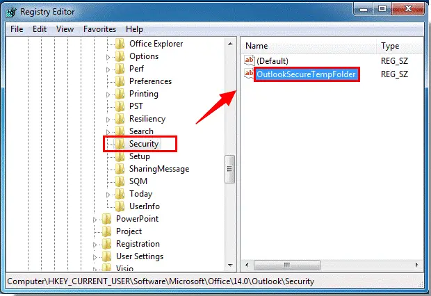 outlook secure temp folder windows 10