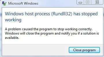 mensaje de error método de host de Windows rundll32