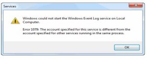 error 1079 account specified service