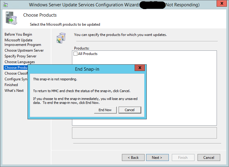 How To Solve Wsus Snap In Not Responding Error