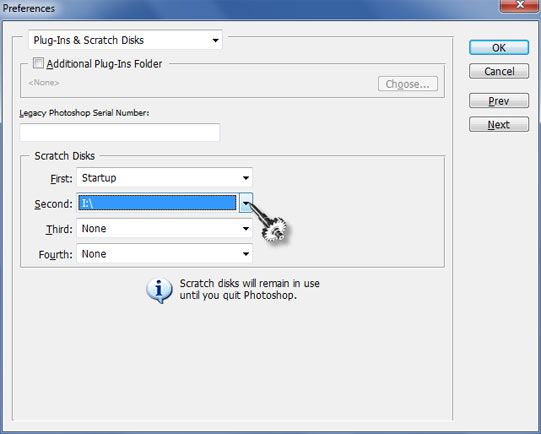 Adding another scratch disk in Photoshop