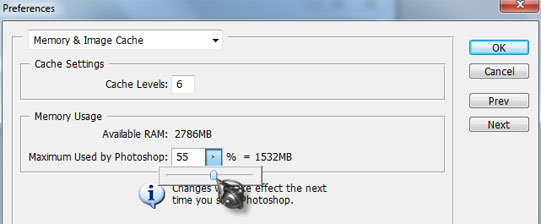 Adobe Photoshop increase memory usage
