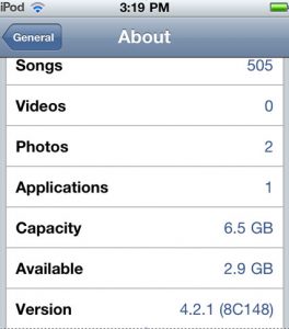 Available storage space in iOS device