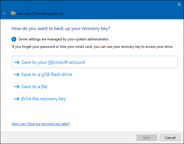 Backup BitLocker recovery key