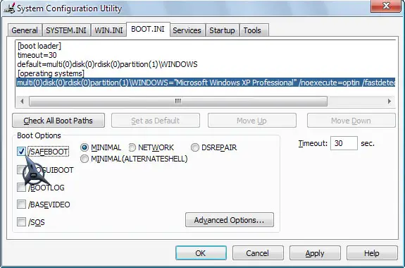 Boot in Safe Mode from msconfig