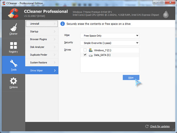 CCleaner Drive Wiper