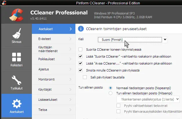 CCleaner Suomi (Finnish) language