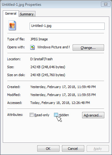 Change the attribute to unhide the file