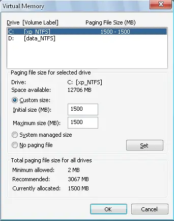 Change virtual memory size third