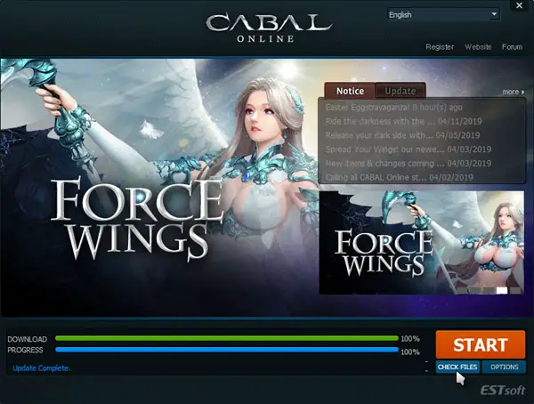 Click CHECK FILES in Cabal Online game launcher