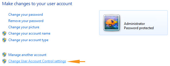 Click Change User Account Control settings