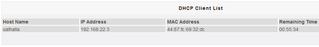 DHCP Client List of a Wi-Fi router