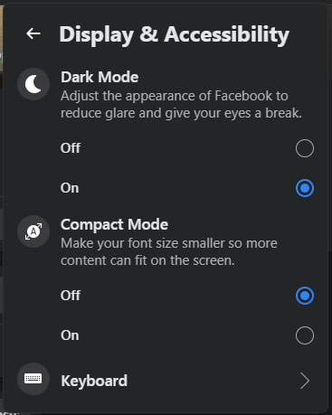 Dark Mode On and Off toggle options