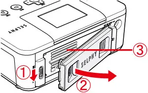 Detaching battery cover from Canon SELPHY CP800 printer