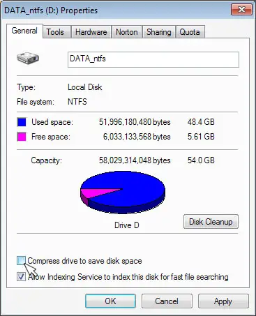 Disable NTFS compression