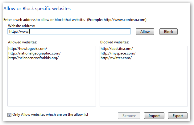 Enter allowed websites