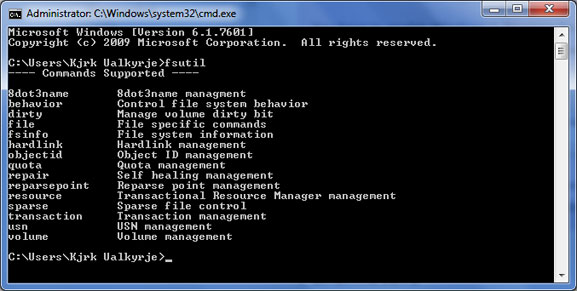 Fsutil supported subcommands