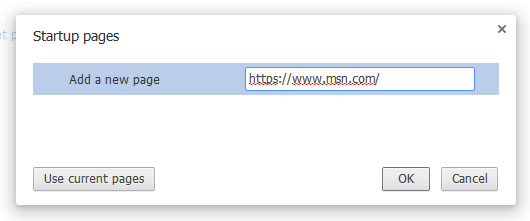 Google Chrome enter home page address