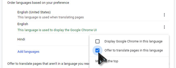 Google Chrome set translate language