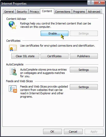 Microsoft Internet Explorer Content Advisor