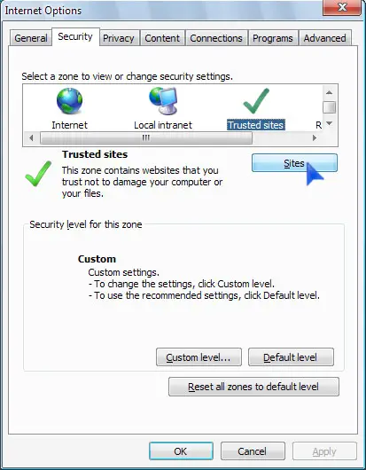 Microsoft Internet Explorer Trusted sites zone