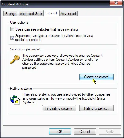 Microsoft Internet Explorer set supervisor password