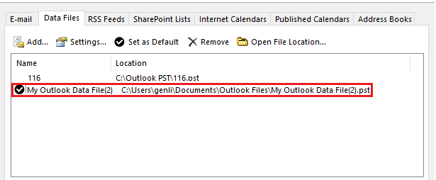 Microsoft Office Outlook PST file default path