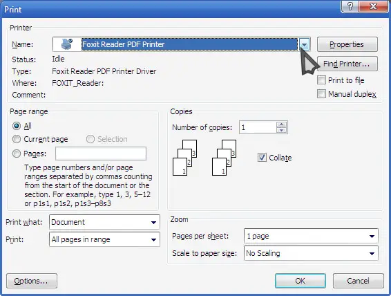 Microsoft Office Word select your printer