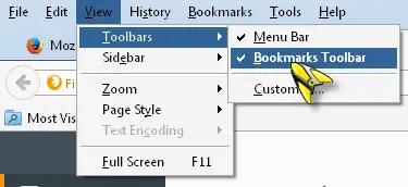 Mozilla Firefox bookmarks toolbar