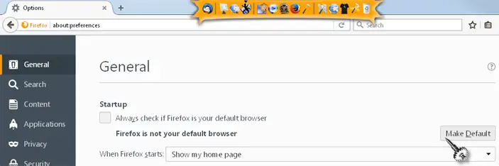Mozilla Firefox make default second