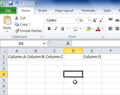 New column between C and D
