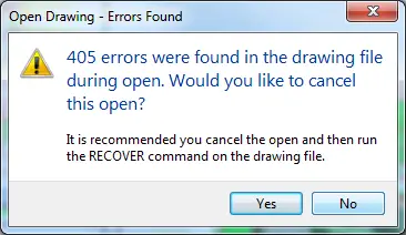 Open drawing error in AutoCAD