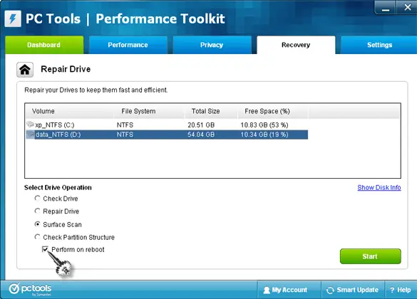 PC Tools surface scan on reboot second