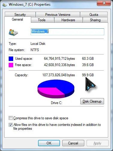 Partition or drive size