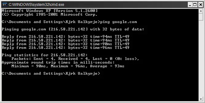Pinging google.com