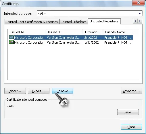 Remove certificate second