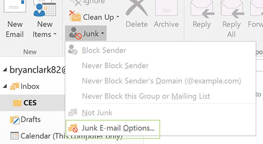 Select Junk E-mail Options