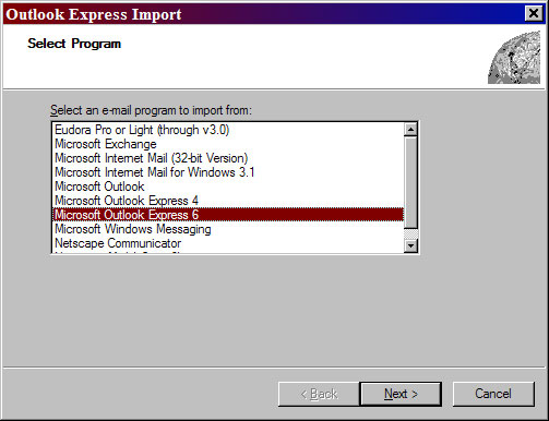 Select Microsoft Outlook Express 6