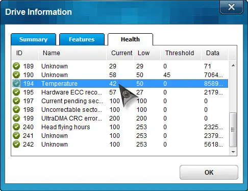 Select "Temperature" in "Health" tab