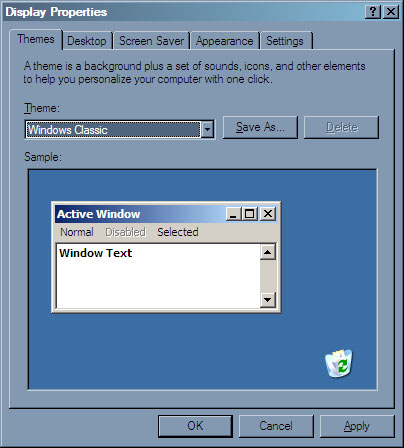 Select Windows Classic theme