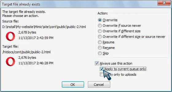 Select to overwrite files