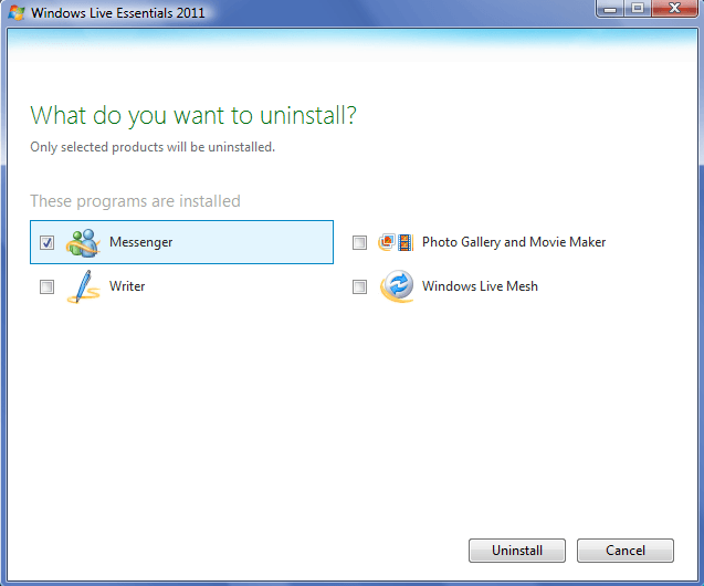 Uninstall Windows Live Messenger