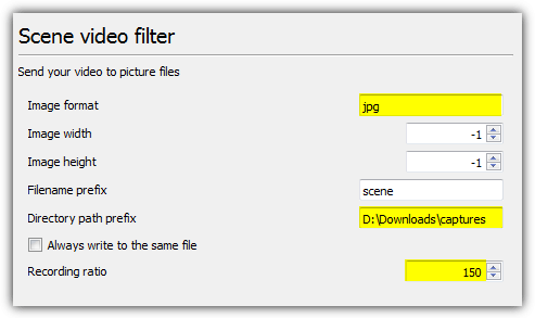 VLC configuring Scene filter