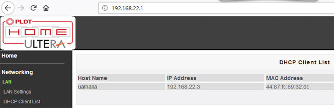 Wi-Fi router DHCP Client List