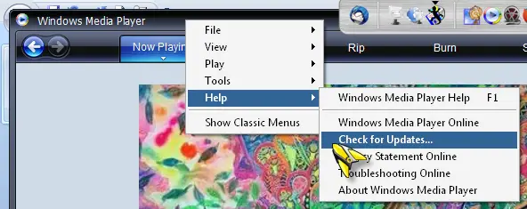 Windows Media Player check for updates