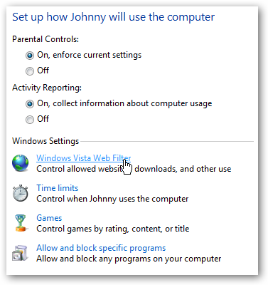 Windows Vista Web Filter