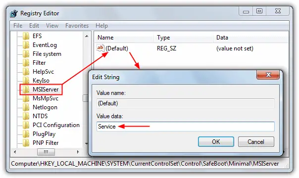 Windows registry MSIServer key