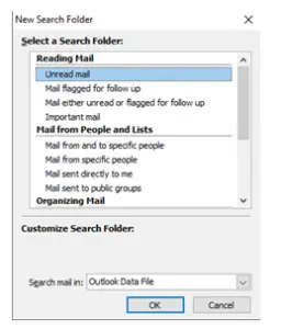 how to add unread mail folder in outlook 365